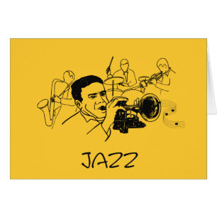 Cartão Músico JAZZ com trompete e notas musicais