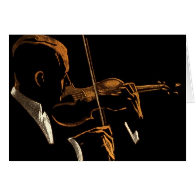 Cartão Músico Vintage, Violinista Tocando Música Violenta (Frente Horizontal)