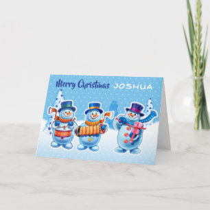 Cartão Músicos de boneco de neve com nome personalizado d