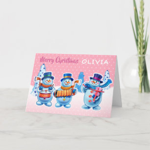 Cartão Músicos de boneco de neve com nome personalizado d