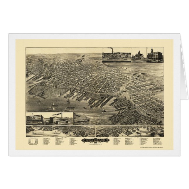 Cartão Muskegon, mapa panorâmico do MI - 1889 (Frente Horizontal)