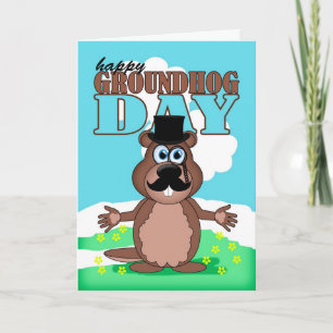 Cartão Mustache Moustache Groundhog Day With Cute Cartoon
