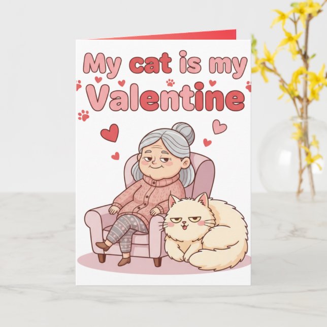 Cartão My Cat is My Valentine! Funny Valentines Day (Flor Amarela)