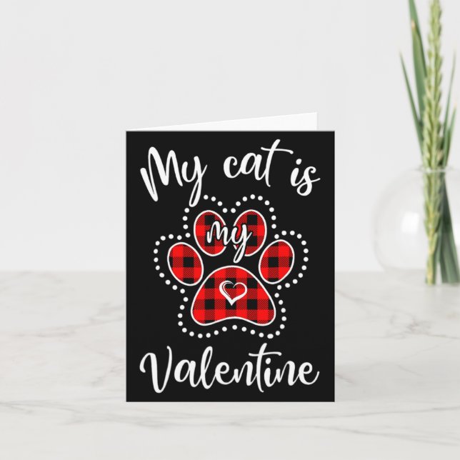 Cartão My Cat Is My Valentine Red Plaid Cat Lover Valenti (Frente)