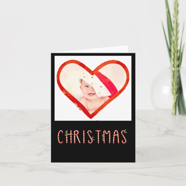 Cartão My First Christmas As Mom Love Heart Baby Photo  (Frente)