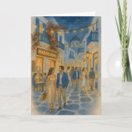 Cartão Mykonos Grécia Watercolor