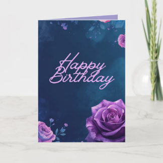 Cartão Mystical Purple Rose Folded Birthday Card, Blank