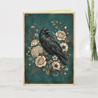 Cartão Mystical Raven Boho Flowers Art Card