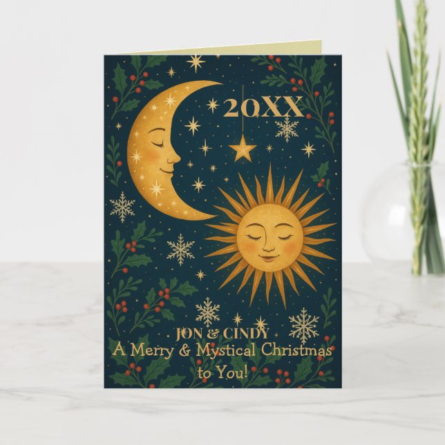 Cartão Mystical Sun & Moon Custom Christmas (Frente)