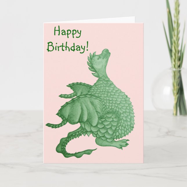 Cartão mythical fantasy creature cute green dragon (Frente)