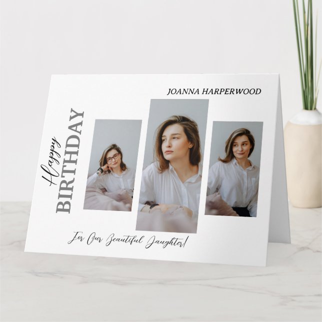 Cartão Na moda 4 Foto de aniversário moderno e elegante (Frente)