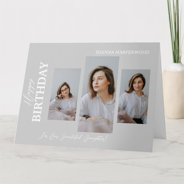 Cartão Na moda 4 Foto de aniversário moderno e elegante (Frente)