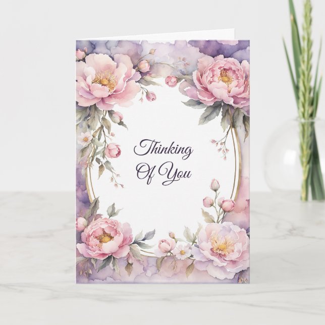 Cartão Na moda cor-de-rosa - Frame Oval de Peony Pensando (Frente)