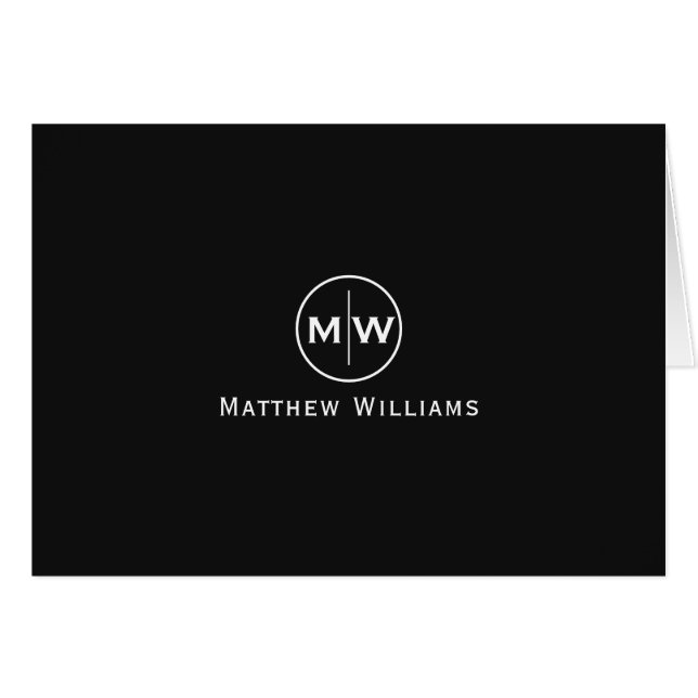 Cartão Na moda Negro Círculo Moderno Dois Monograma Inici (Frente horizontal)