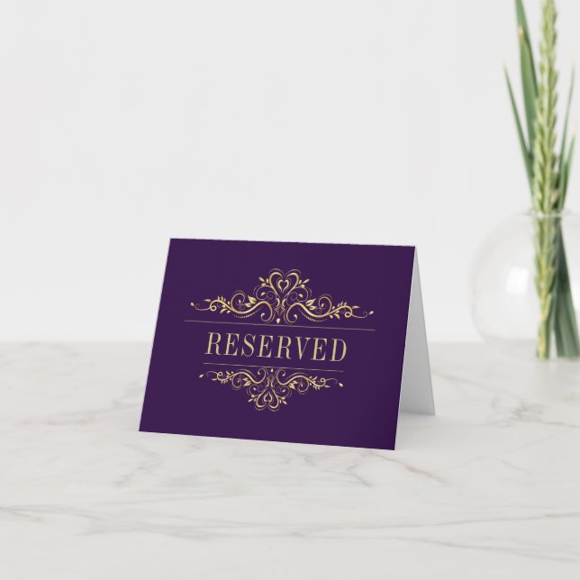 Cartão Na moda roxo quadro de ouro reserva de casamento (Frente)