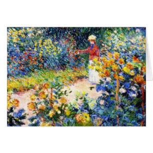 Cartão Na pintura da mulher de Claude Monet do jardim