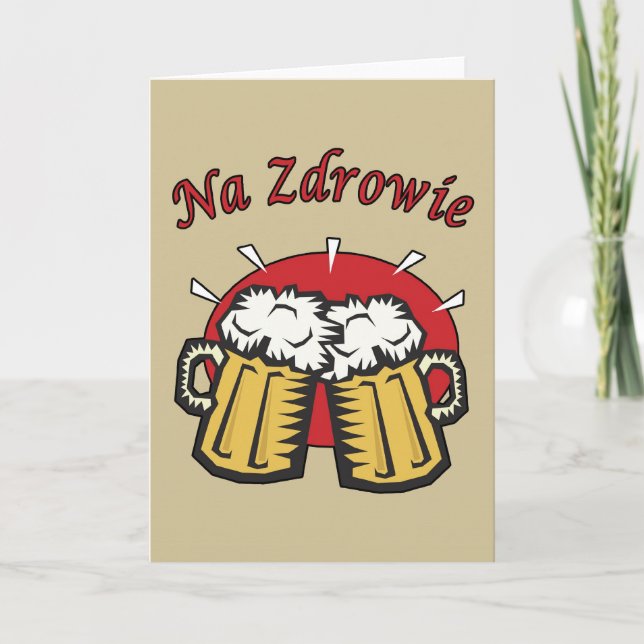 Cartão Na Zdrowie Toast With Beer Mugs Card (Frente)