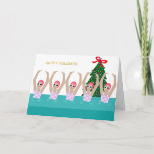 Cartão Nadadores Artísticos Ilustração Feriado de Natal