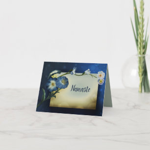 Cartão Namaste Obrigado Design Floral Azul Elegante