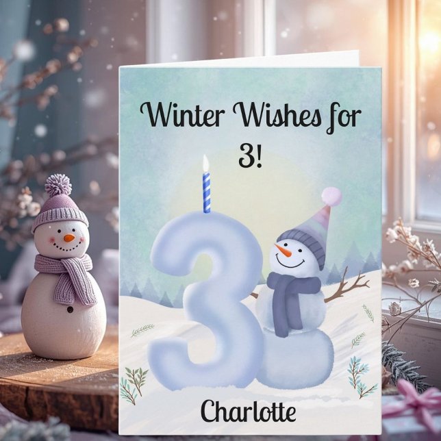 Cartão Name 3rd Birthday Snowman with Snowy Three (Criador carregado)