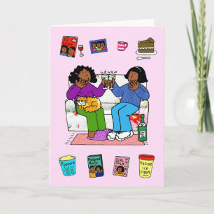 Cartão Namoradas Afro-Americanos Brincadeiras De Anivers