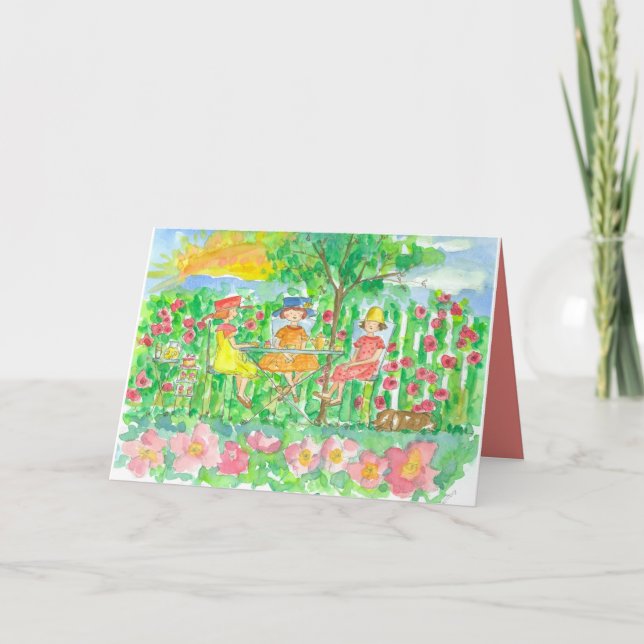 Cartão Namoradas de Tea Party Garden Feliz Aniversário (Frente)