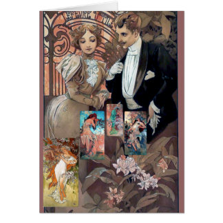 Cartão namoradeira da arte do mucha da relação do amor da