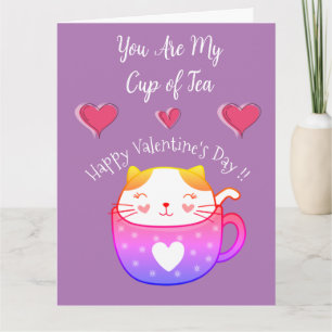 Cartão Namorados com uma xícara de chá de dentro de gato