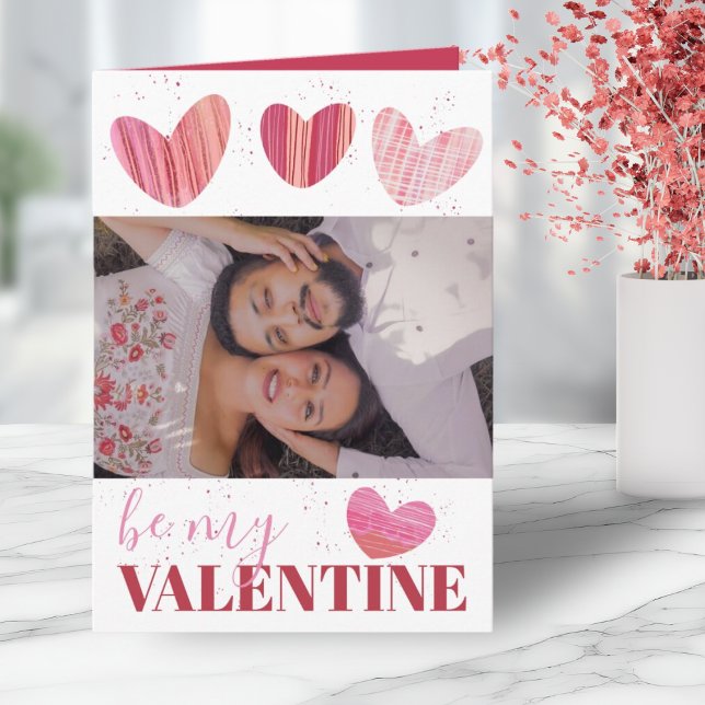 Cartão Namorados de Coração Bonitos Rosa e Vermelho (Criador carregado)