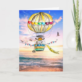 Cartão Namorados de praia balões com aquarela