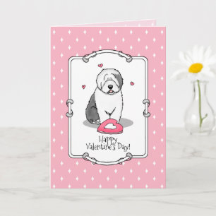 Cartão Namorados Rosa Antigo Cão-Ovino Inglês Cinza 1 D
