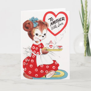 Cartão Namorados Vintage Puppy para Mãe