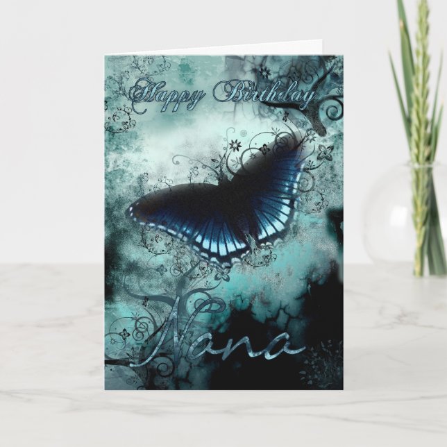 Cartão Nana Butterfly Birthday Card - Blue Butterfly Birt (Frente)