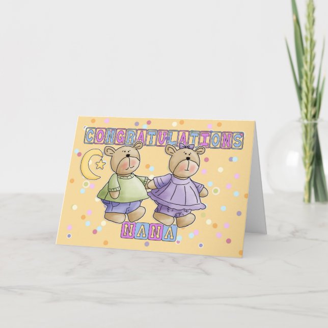 Cartão Nana Para Novos Parabéns De Gêmeos Bebês (Frente)