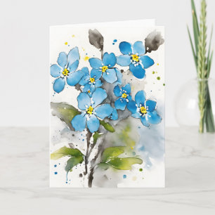 Cartão Não-me-esqueças - Flores de aquarela