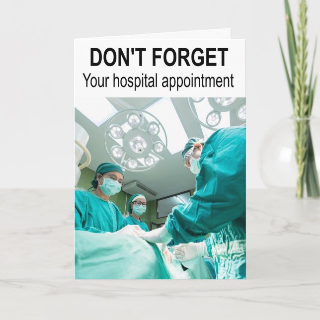 Cartão Não se esqueça da consulta ao hospital. (Frente)