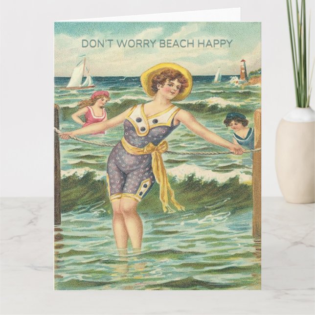 Cartão Não se preocupe com a saudação feliz da praia (Frente)