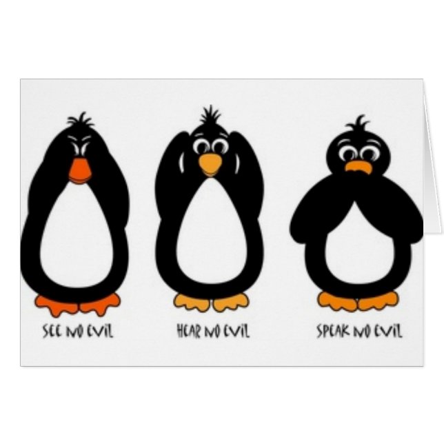 Cartão Não veja nenhum mau, não ouça nenhum mau, não fale (Frente Horizontal)