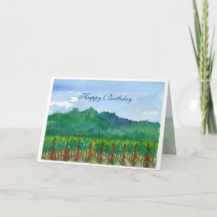 Cartão Napa Valley Vineyard Watercolor Happy Birthday
