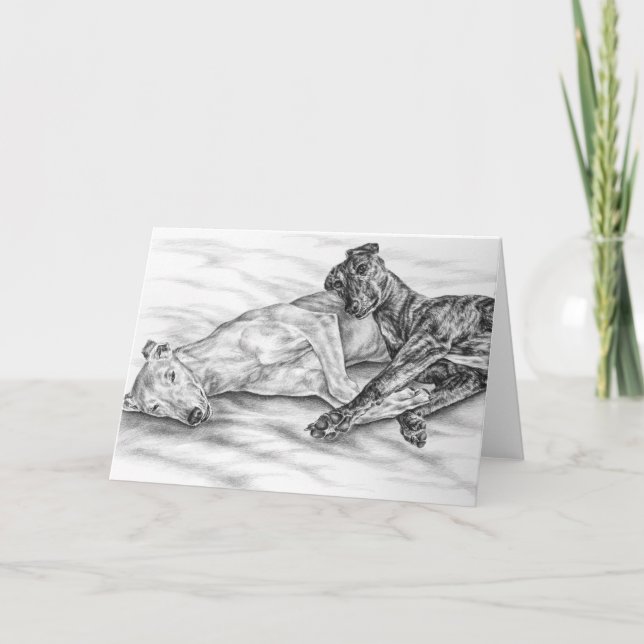 Cartão Napping Greyhounds Drawing by Kelli Swan (Frente)