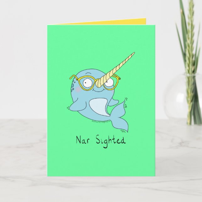 Cartão Nar Sighted - Narwhal with Glasses Greeting Card (Frente)