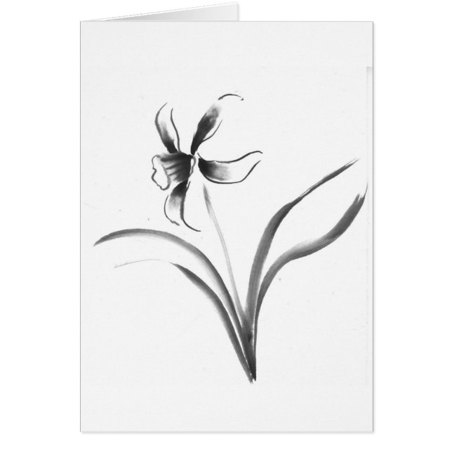 Cartão Narciso, flor de Sumi-e (Frente)