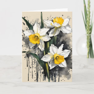 Cartão Narciso - Flores de aquarela