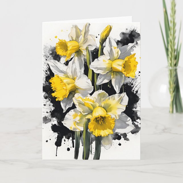 Cartão Narciso - Flores de aquarela (Frente)