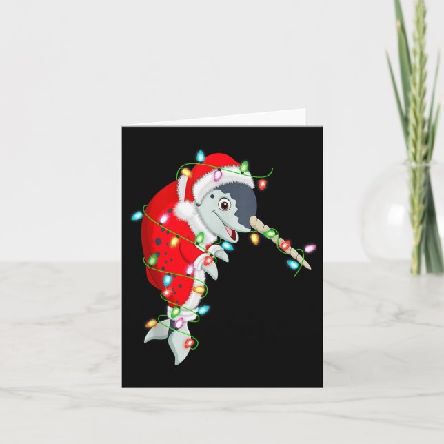 Cartão Narwhal Christmas Lights Santa Costume Cute Animal (Frente)