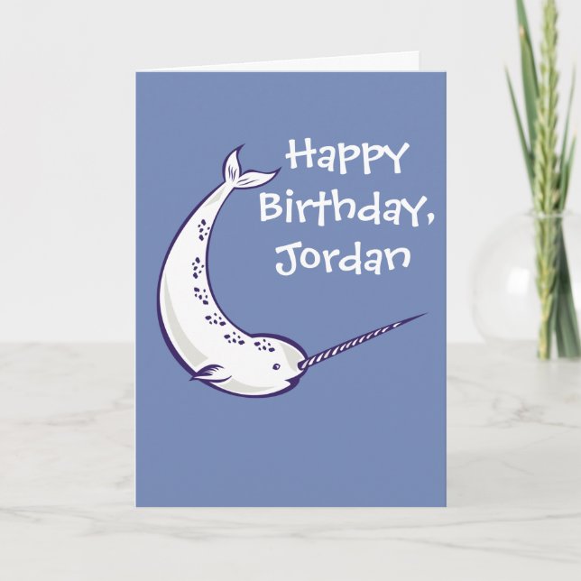 Cartão Narwhal Personalized Birthday Card in Blue (Frente)