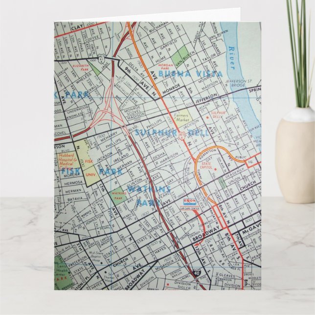 Cartão Nashville, TN Vintage Map (Frente)