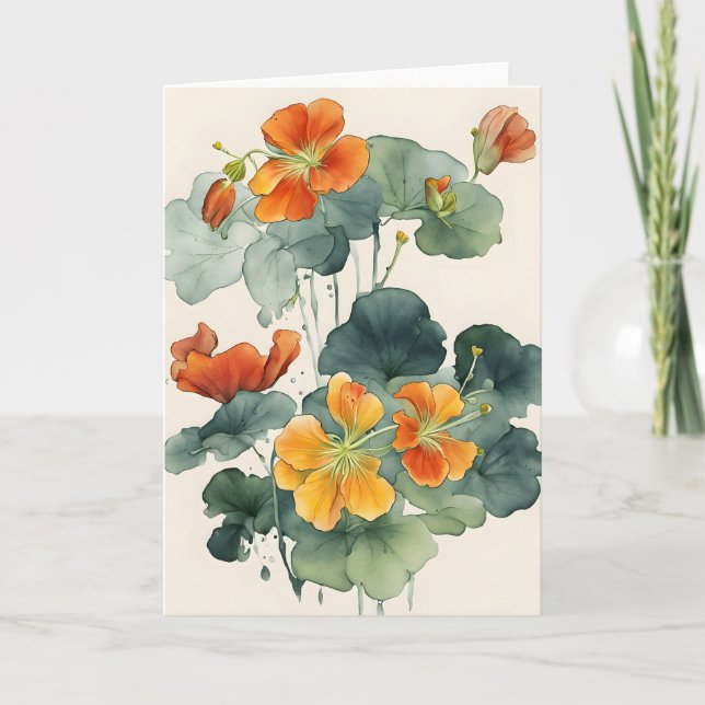 Cartão Nasturtium - Flores de aquarela (Frente)