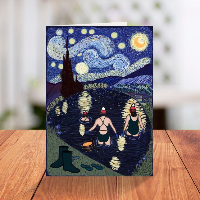 Cartão Natação selvagem Van Gogh Starry Night Birthday (Criador carregado)