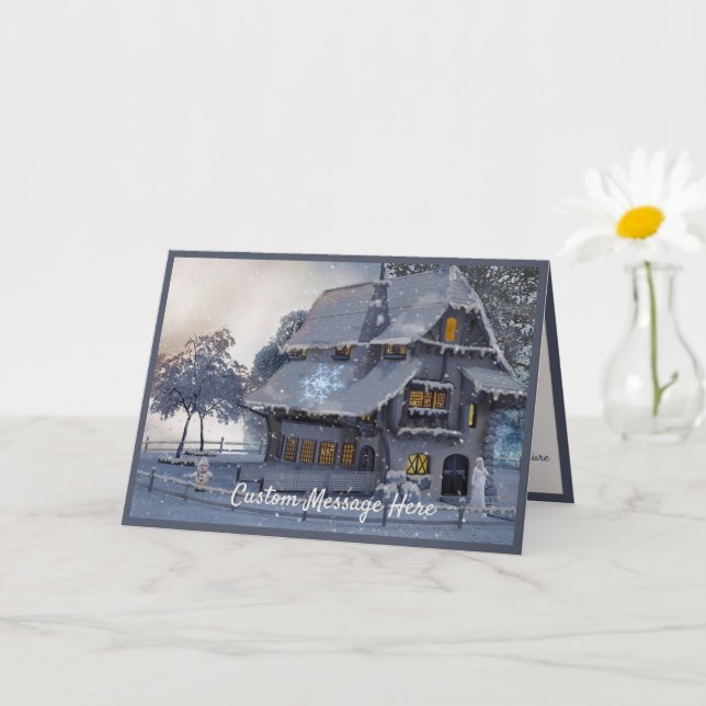 Cartão Natais vintages Cena Cottage Snowman (Planta pequena)